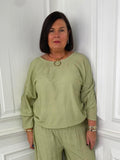 Gingham Tie Side Top - Avocado