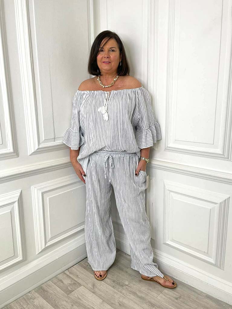 Seersucker Stripe Palazzos - White