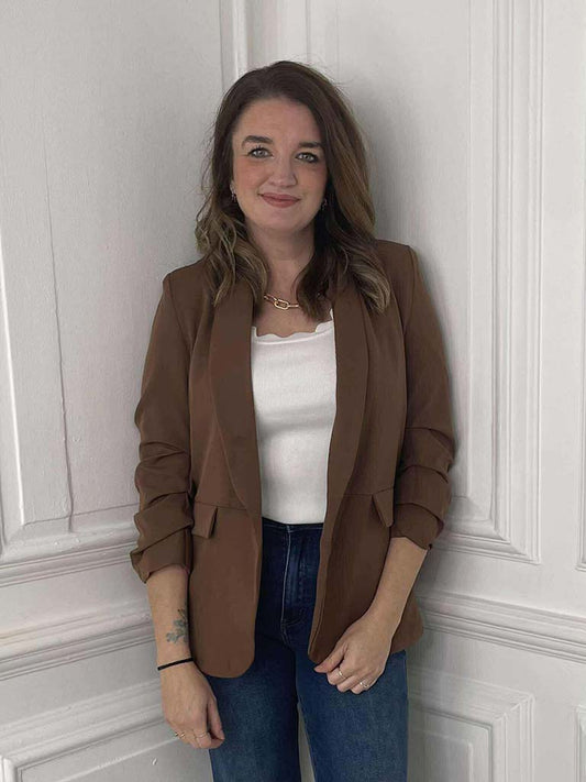 Ruched Sleeve Blazer - Toffee