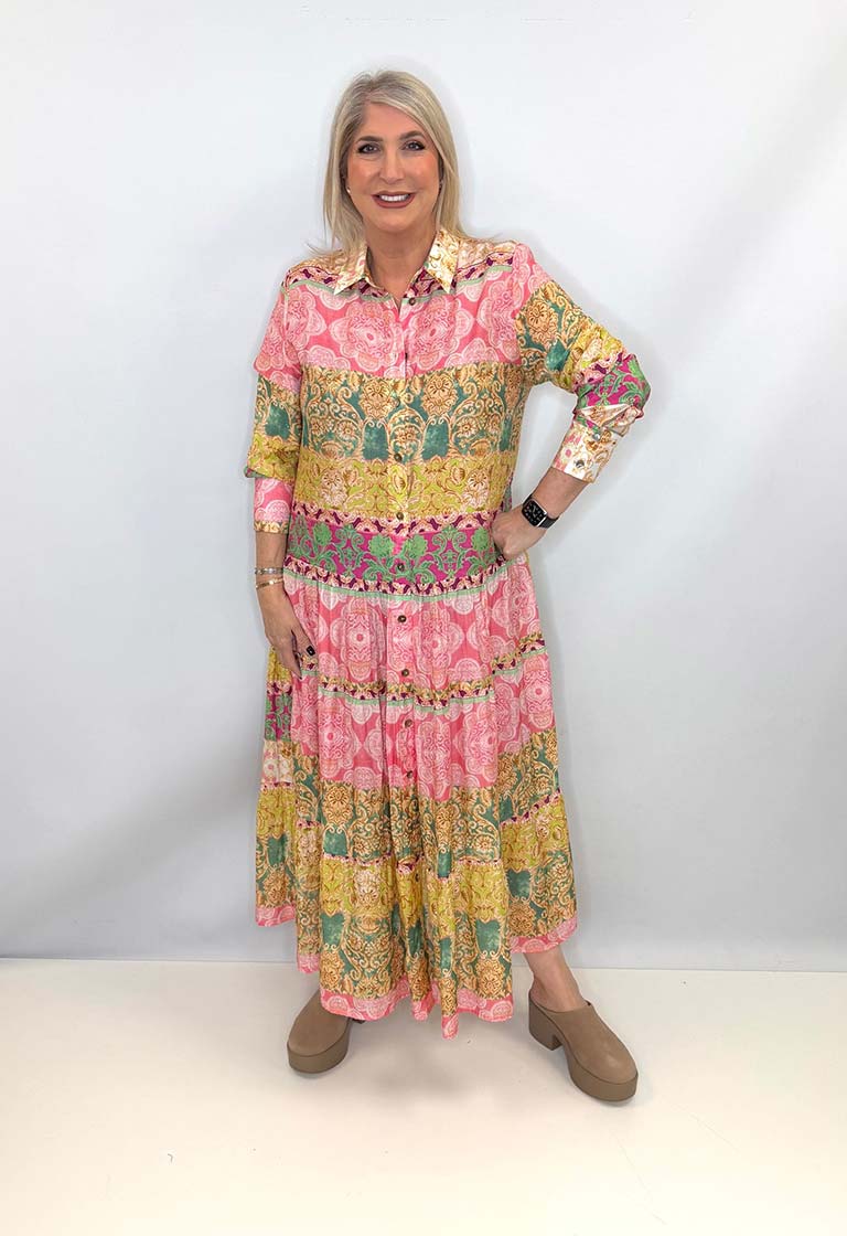 Malissa J Patchwork Tiered Dress - Pink