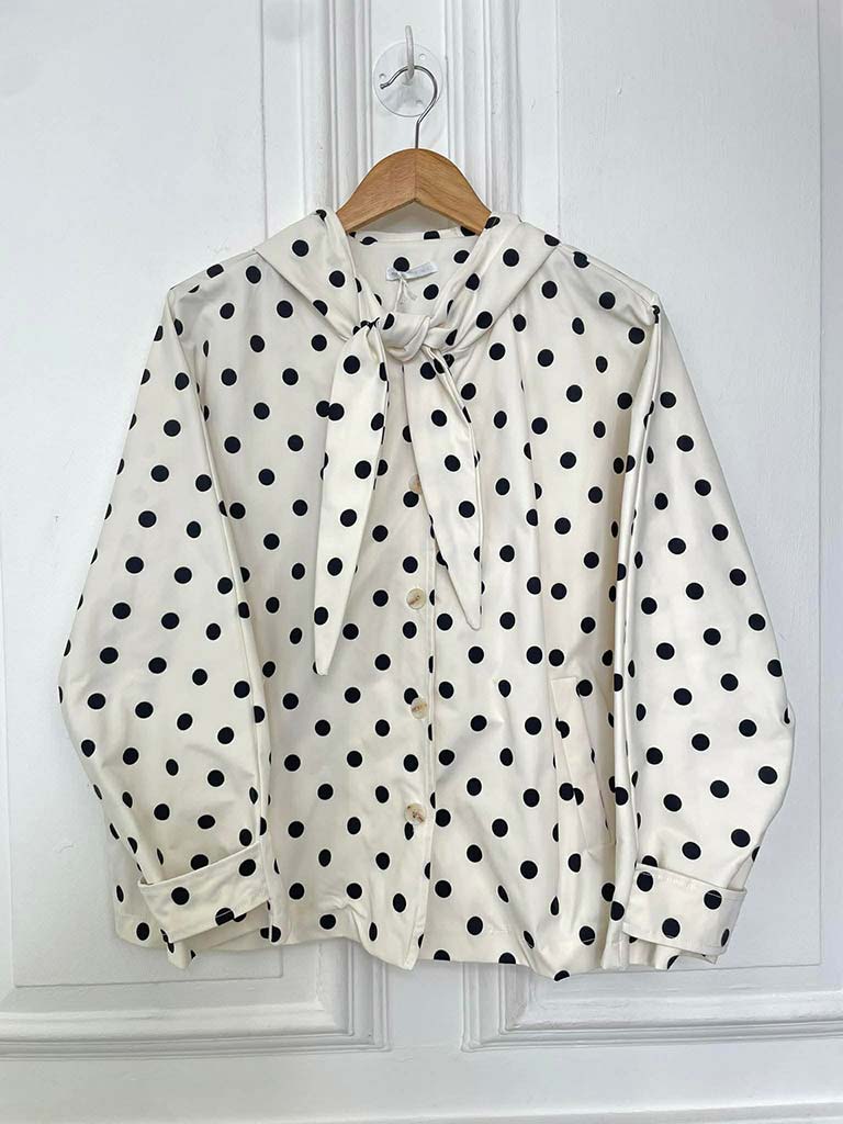 Polka Dot Hooded Jacket - Cream & Black