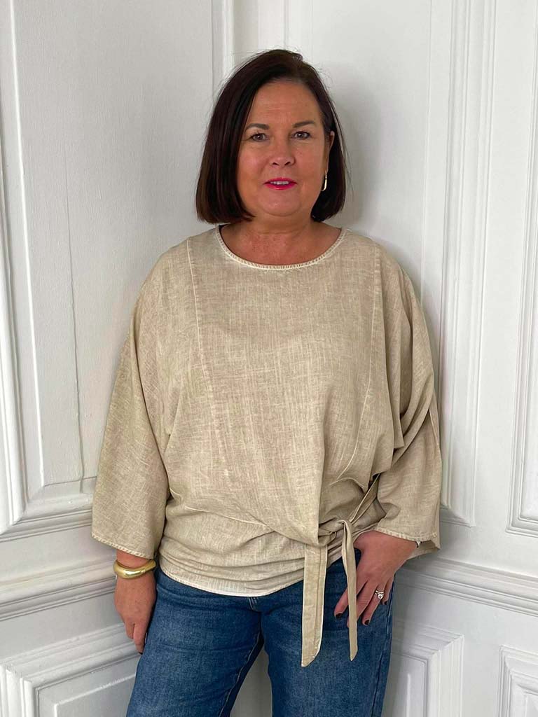 Tie Front Relaxed Top - Sand