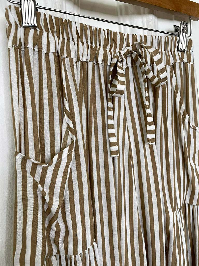 Wide Leg Stripe Palazzos - Toffee