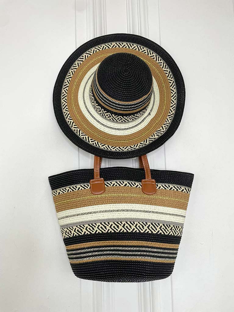 Malissa J Two Piece Straw Bag & Hat - Mono