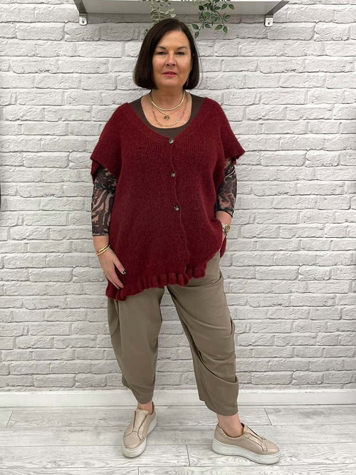 Frill Hem Cardigan - Merlot