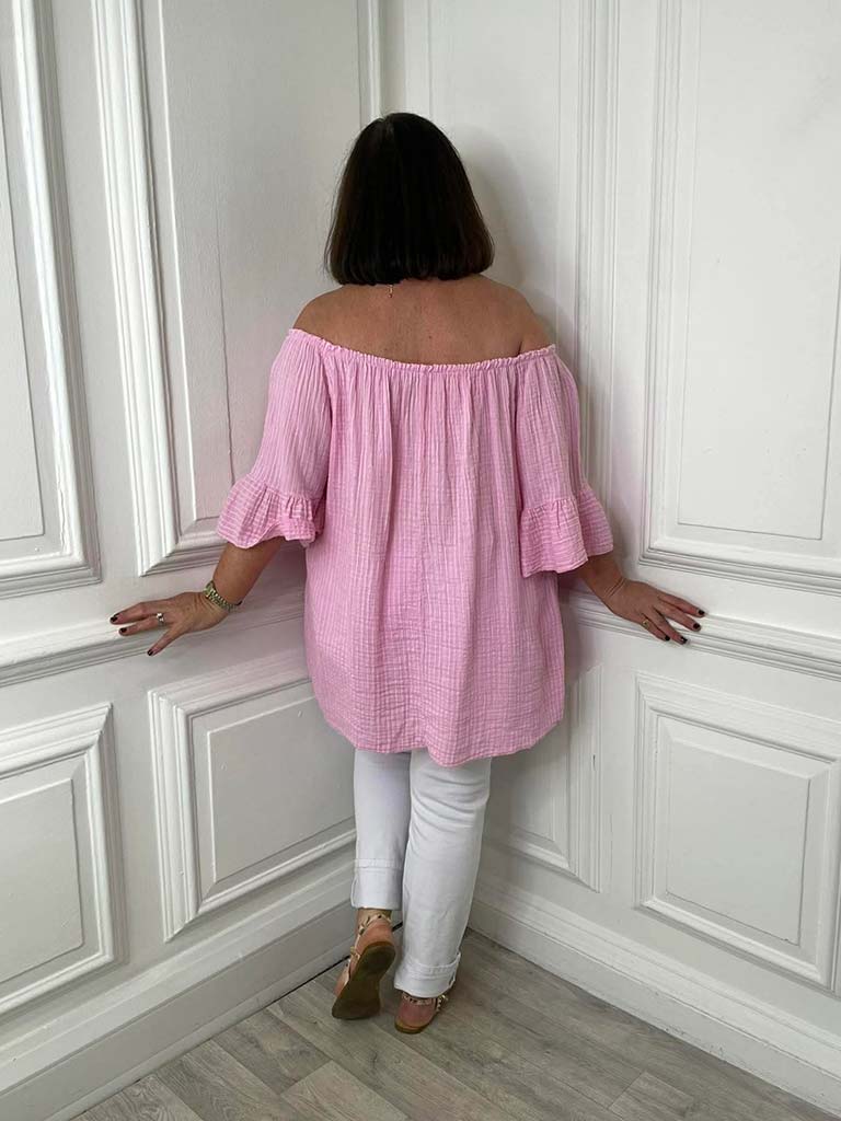 Seersucker Stripe Bardot Top - Blossom