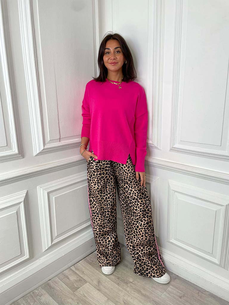 Leopard Side Stripe Joggers - Candy