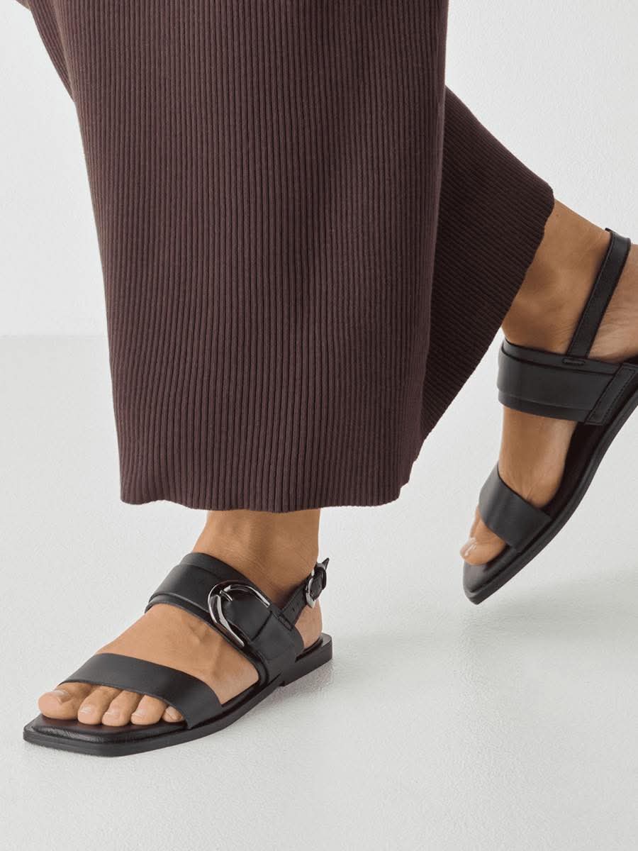 Tamaris Leather Buckle Sandals - Black