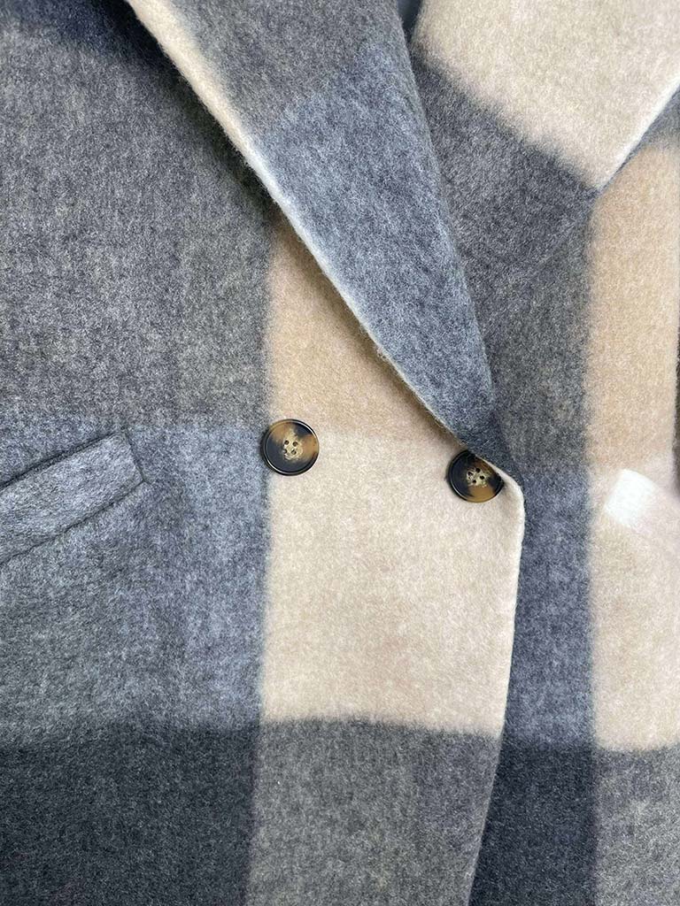 Check Wool Mix Coat - Stone
