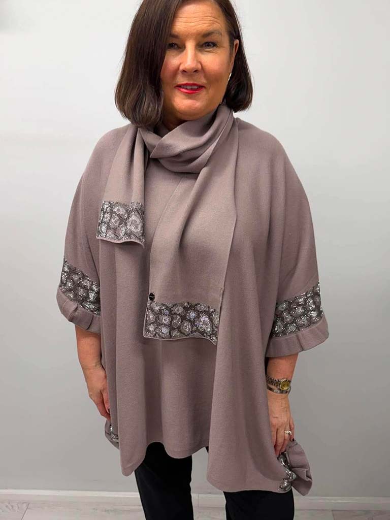Malissa J Embellished Knit & Scarf - Stone