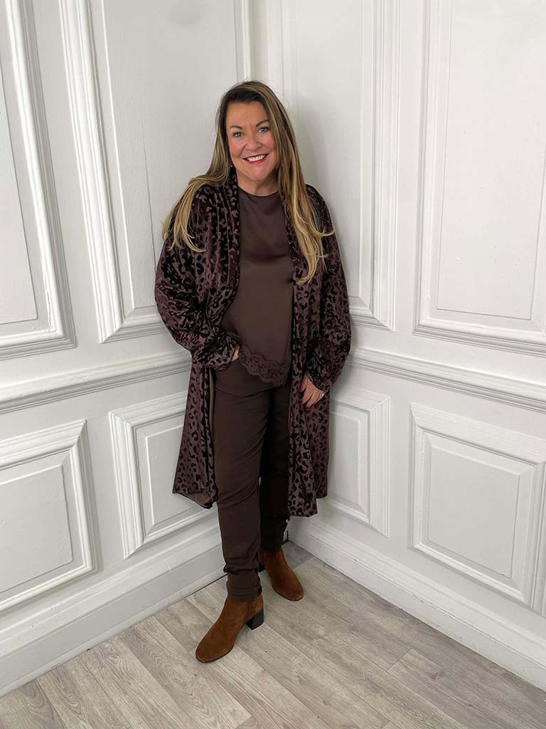 Velvet Long Leopard Jacket - Chocolate