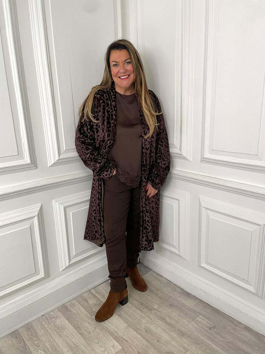 Velvet Long Leopard Jacket - Chocolate