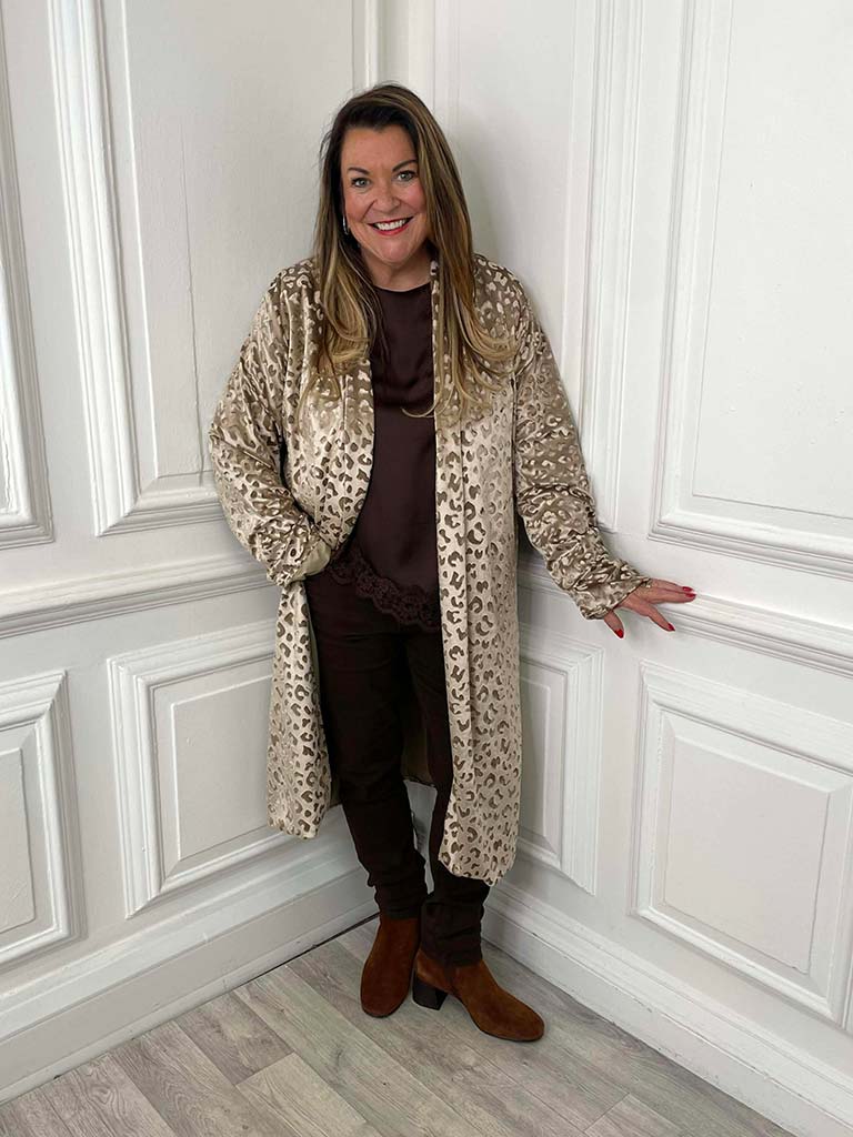 Velvet Long Leopard Jacket - Caramel