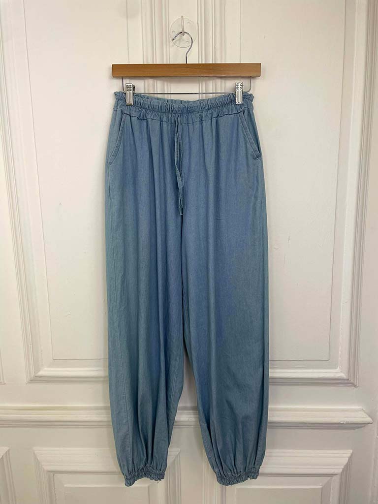 Chambray Denim Balloon Pants - Pale Blue