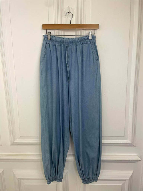 Chambray Denim Balloon Pants - Pale Blue