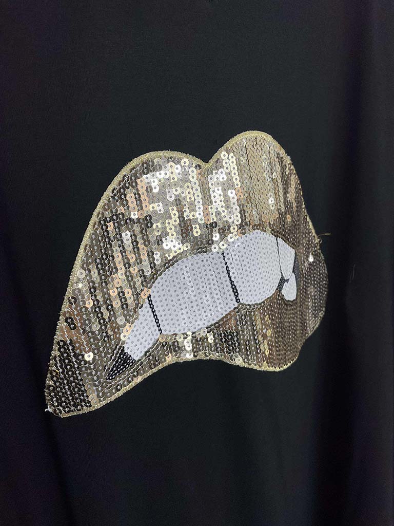 Sequin Lips Tee - Black