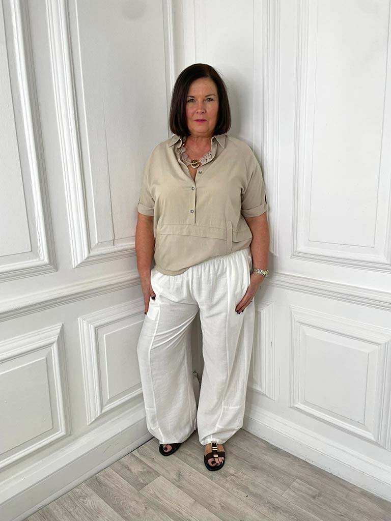 Sports Luxe Pocket Top - Stone