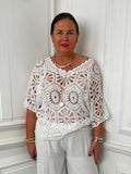 V-Neck Cotton Crochet Top - White