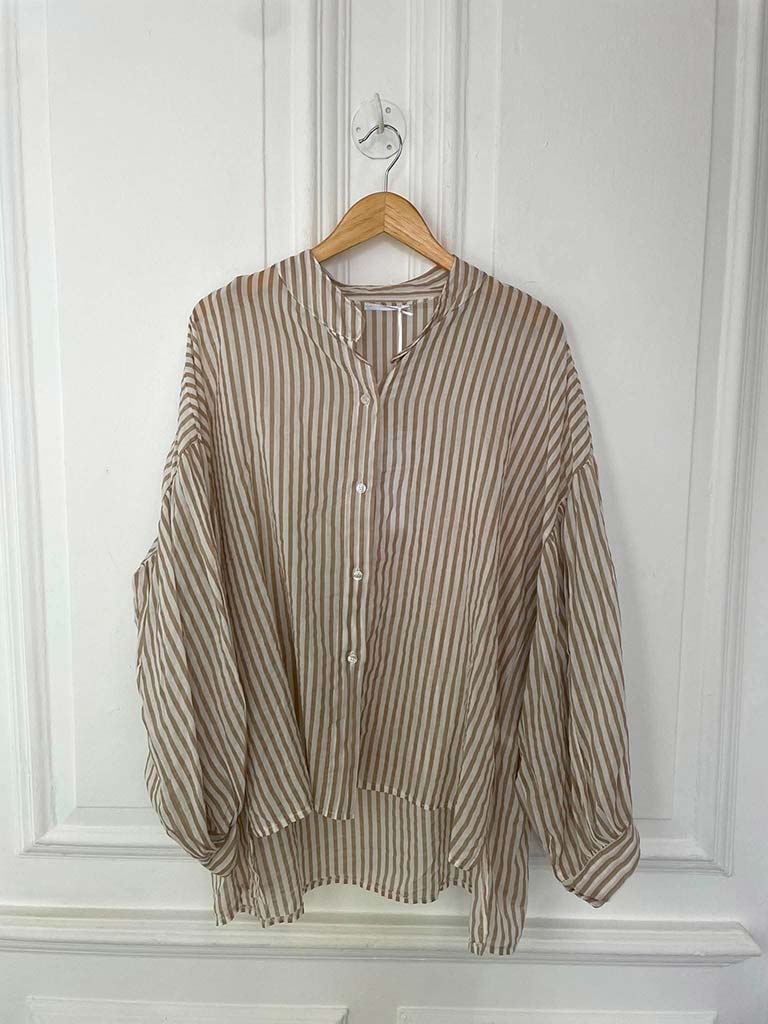 Balloon Sleeve Stripe Blouse - Stone