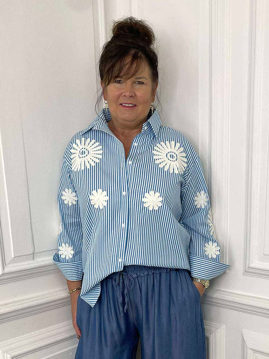 Daisy Stripe Shirt - Blue