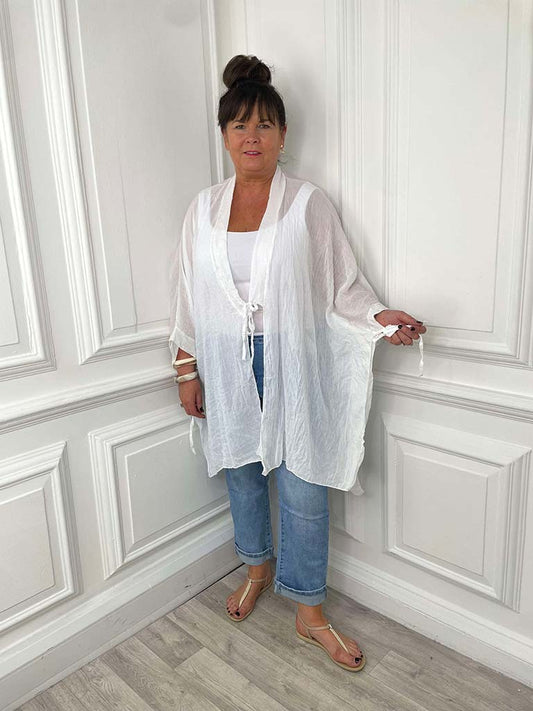 Oversized Tie Kimono - White