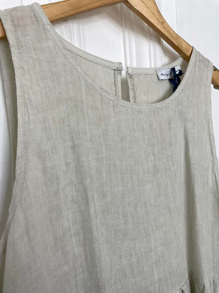 Linen Button Back Sleeveless Top - Stone