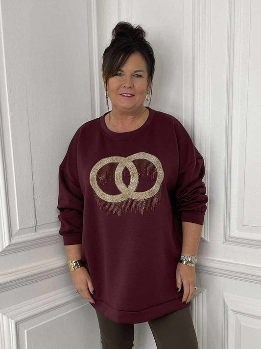 Link Embellished Sweatshirt - Burgundy