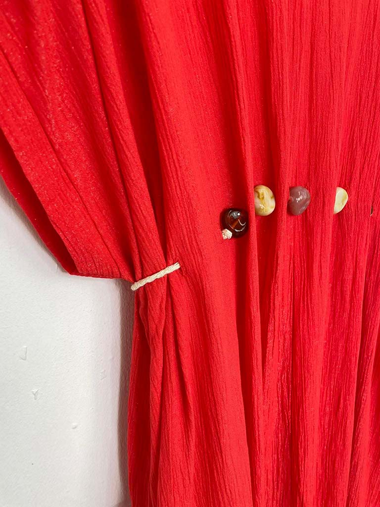 V-Neck Stone Drawstring Dress - Blood Orange