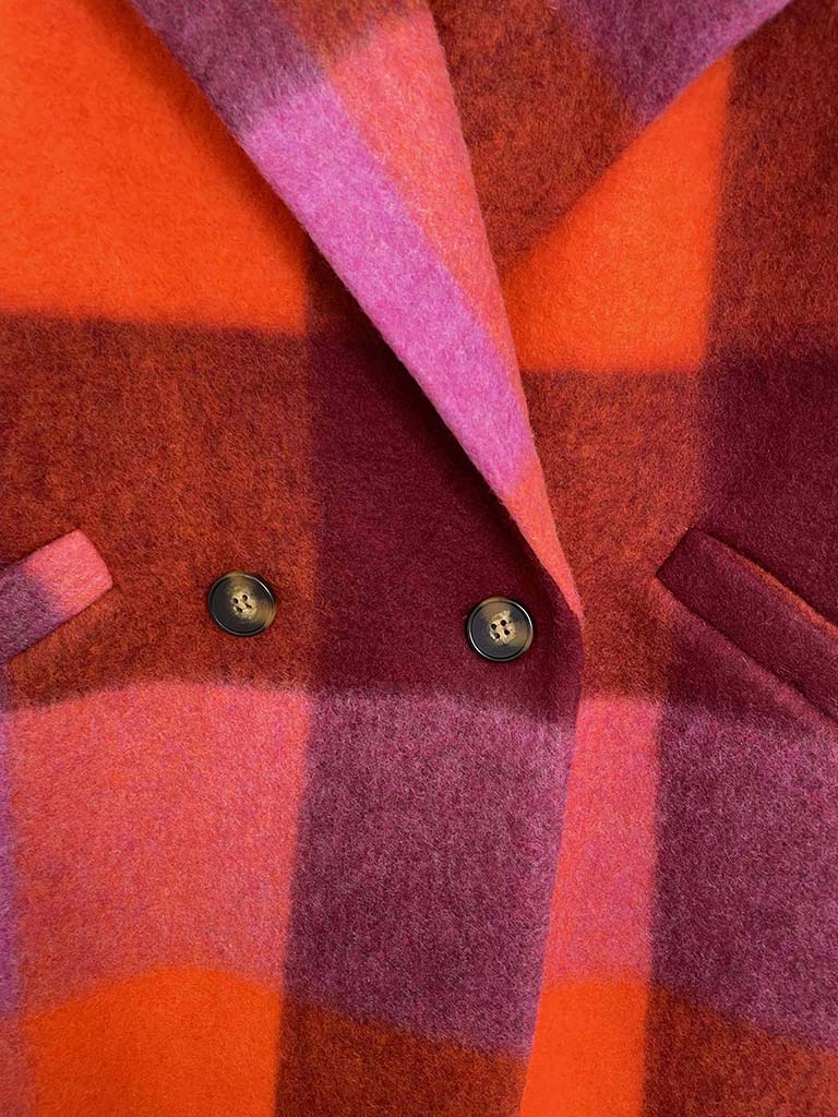 Check Wool Mix Coat - Raspberry