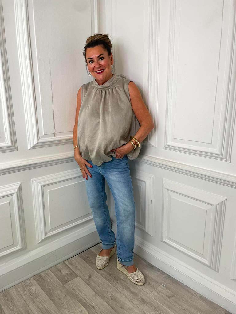 Bubble Hem Top - Stone