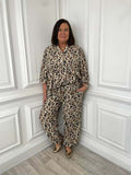 Brown leopard print drawstring trousers with relaxed fit styled for womens fashion and everyday wear. - Malissa J Drawstring Trousers - Leopard