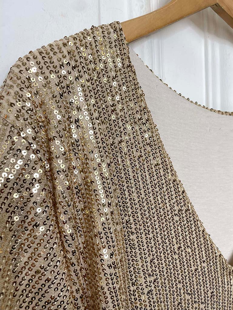 Sequin V-Neck Dress - Gold