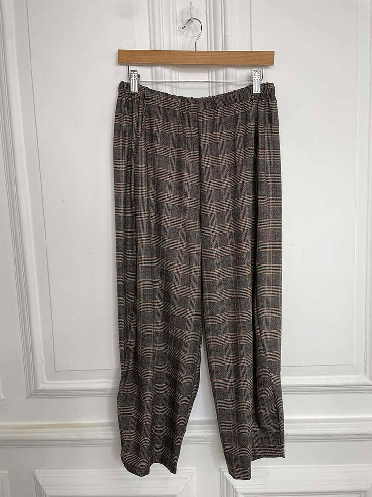 Cocoon Plaid Trousers - Taupe