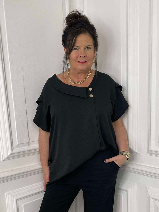 Asymmetric Lapel Top - Black
