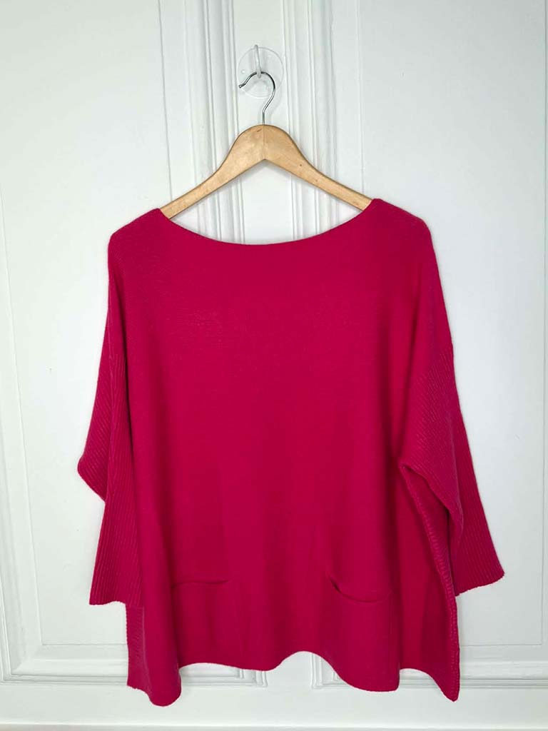 Ribbed Sleeve Pocket Knit - Hot Pink