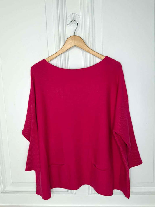 Ribbed Sleeve Pocket Knit - Hot Pink