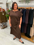 Gathered Cap Sleeve Dress - Chocolate