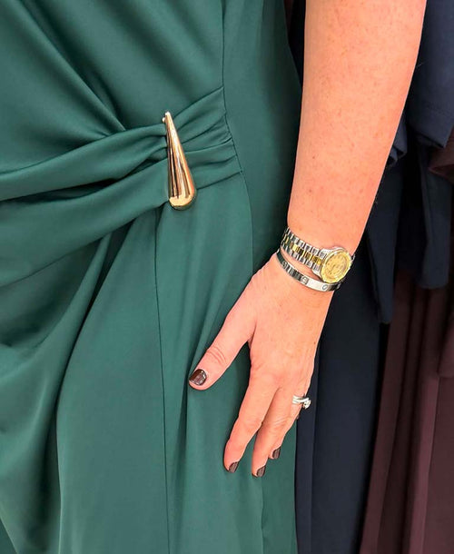 Gathered Cap Sleeve Dress - Emerald