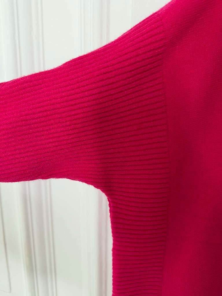 Ribbed Sleeve Pocket Knit - Hot Pink