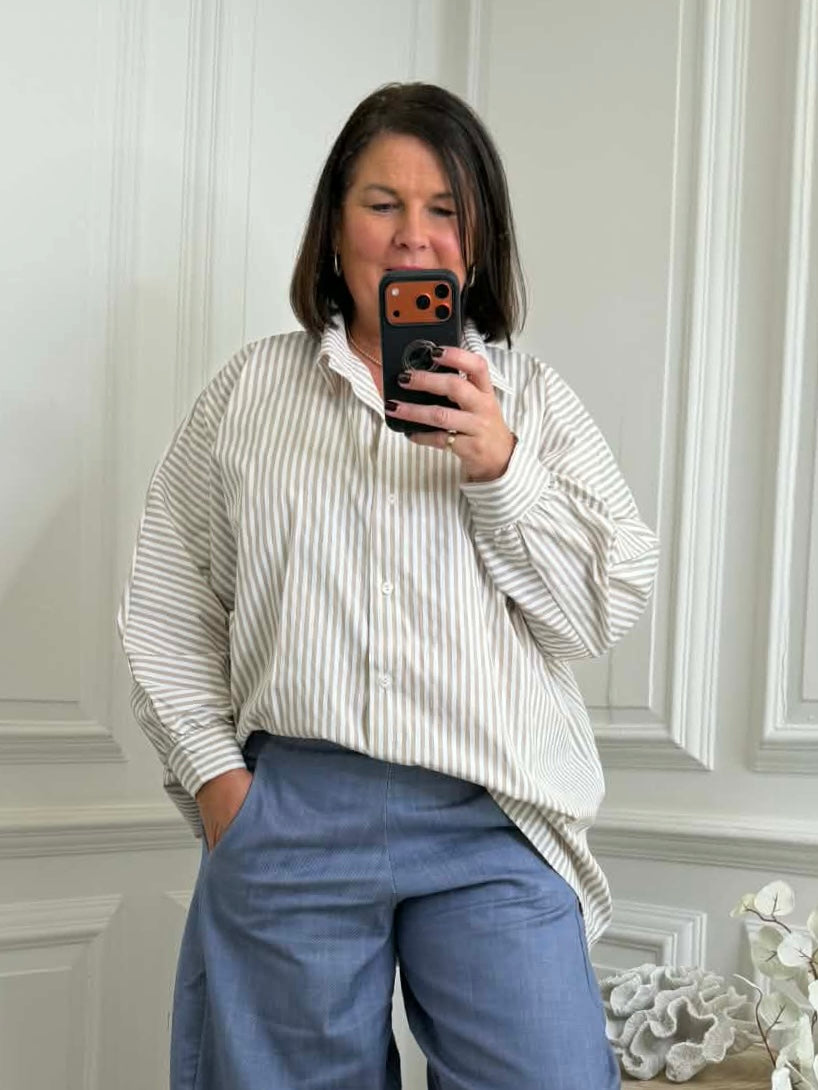 Oversized Stripe Shirt - Stone