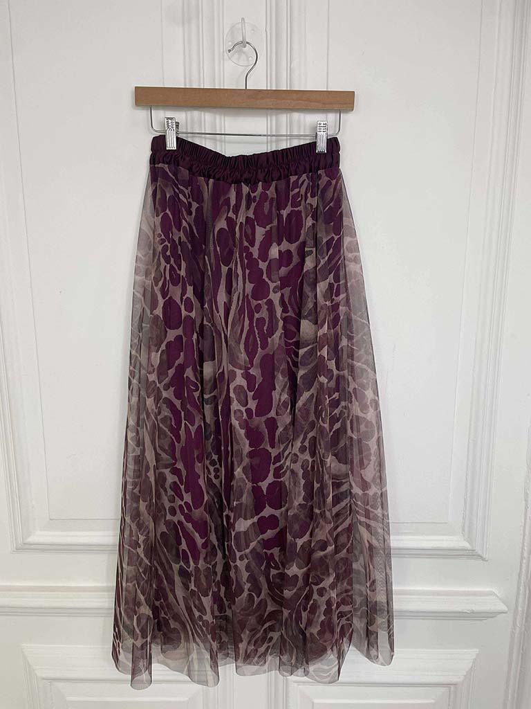 Leopard Tulle Skirt - Plum