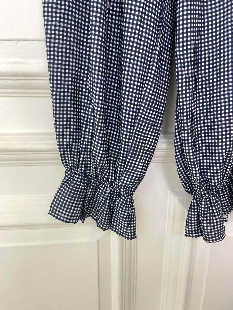 Gingham Ruffle Hem Pants - Navy