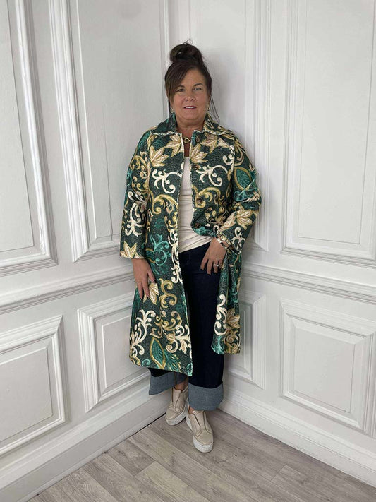 Baroque Print Coat - Forest