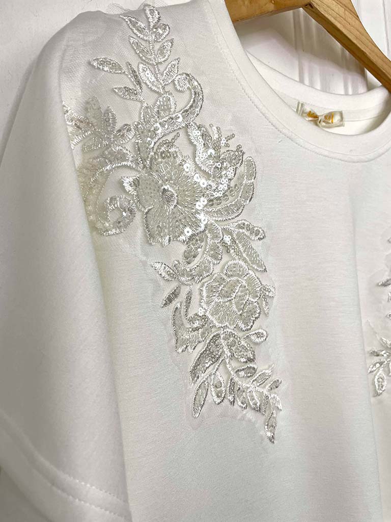 Malissa J Floral Embellished Top - Warm White