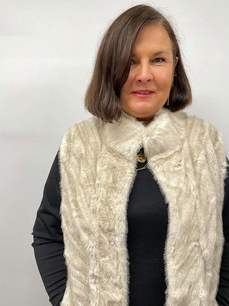 Malissa J Faux Fur Chevron Gilet - Stone