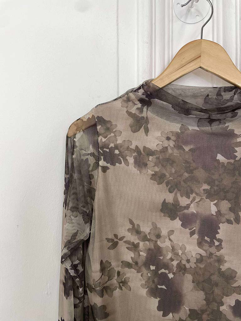 Watercolour Floral Mesh Top - Vintage Taupe