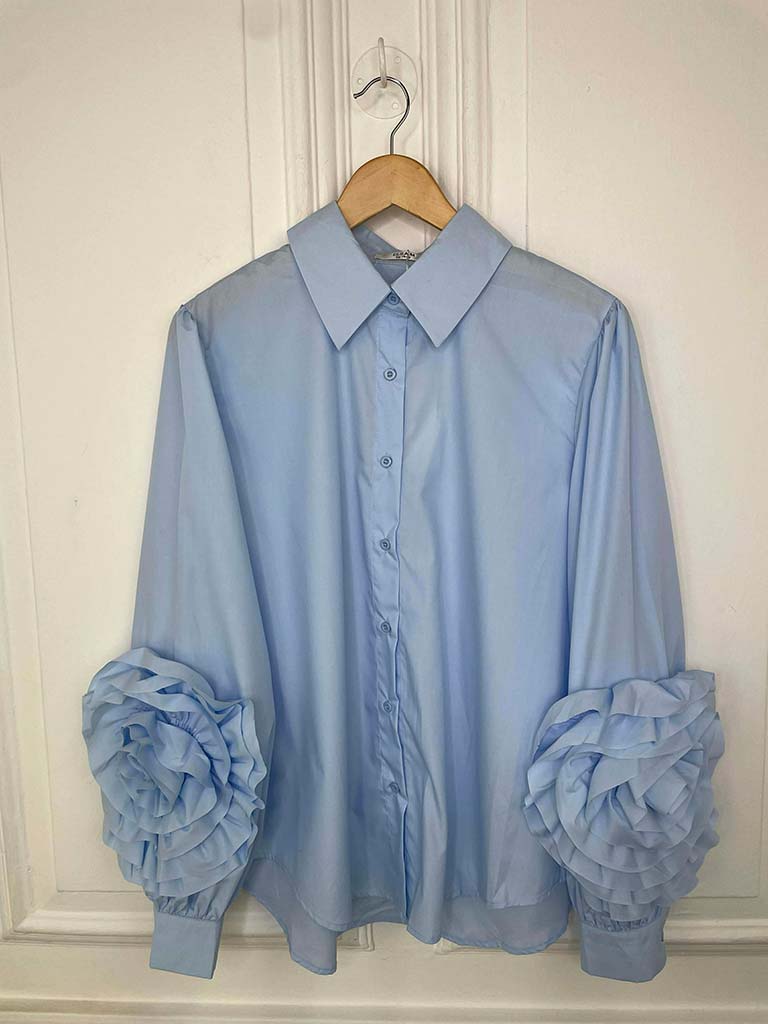 Flower Sleeve Shirt - Powder Bue