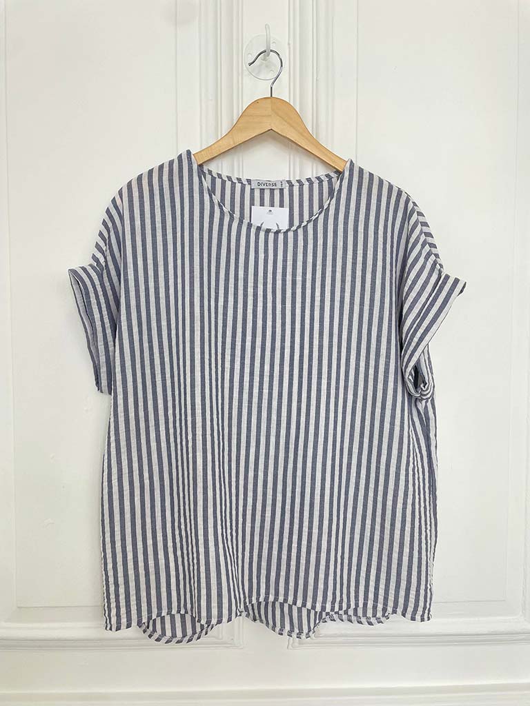 Stripe Boxy Tee - Navy