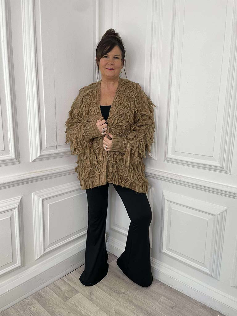 Slouchy Shaggy Cardigan - Caramel