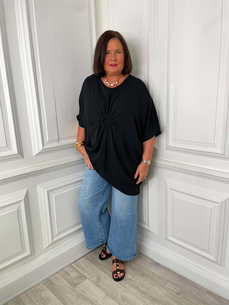 Circle Ruched Centre Tunic - Black